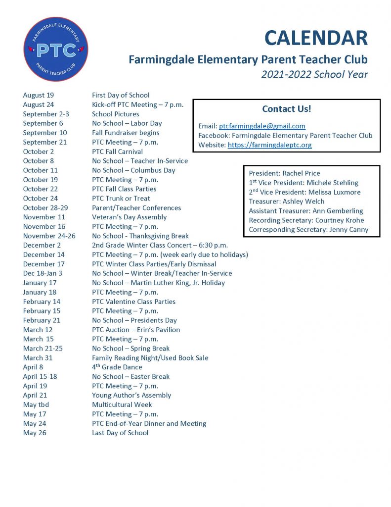 Farmingdale Fall 2022 Calendar Farmingdale Ptc – Farmingdale Elementary School Parent Teacher Club